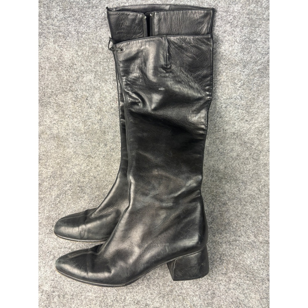 Lerre Knee High Boots Women 38.5 Black Leather Block Heel Made in Italy